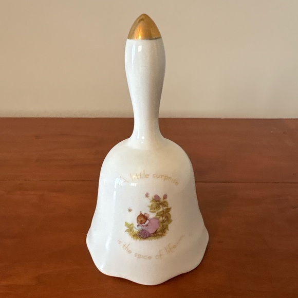 Vintage Other - Vintage Porcelain Bell “A Little Surprise” Gold Handle Baby Nursery Decor